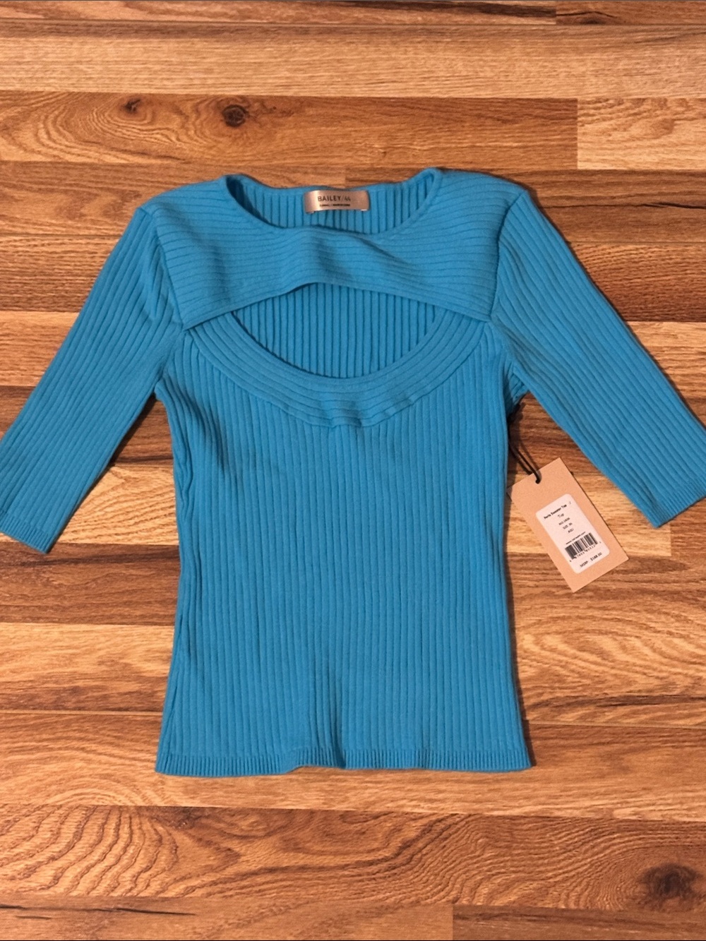 Bailey 44 Turquoise Ribbed Cutout Short Sleeve Top